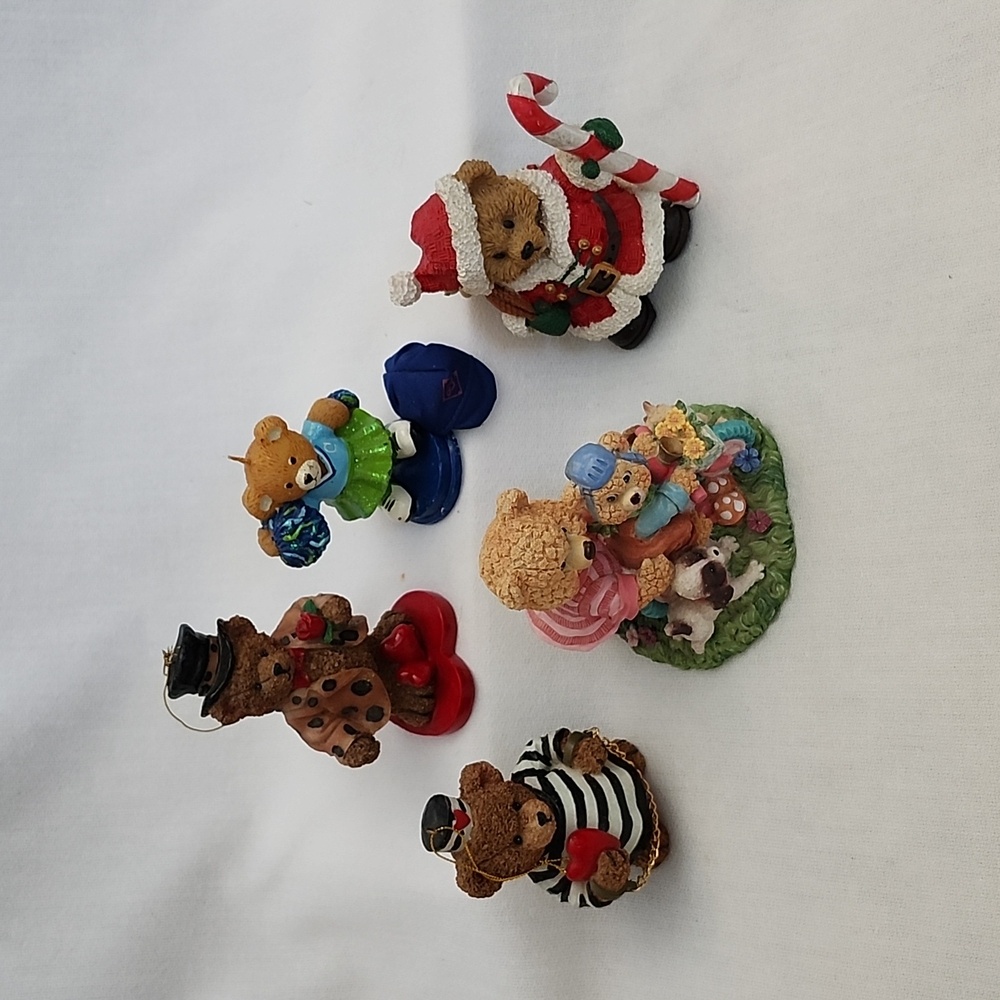 Vintage Set of Five EUC  Ceramic/Resin Teddy Bears